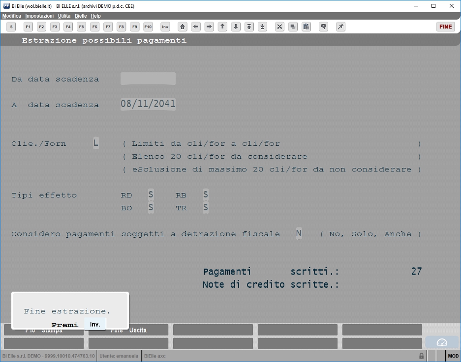Estrazione pagamenti
