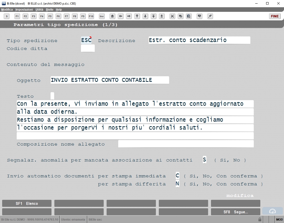 Parametri spedizione<br />