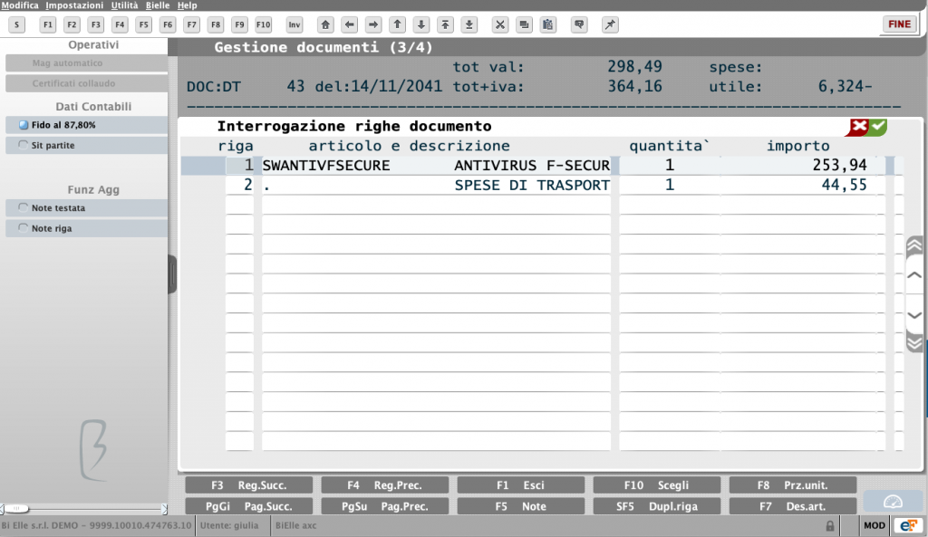 Interrogazione righe documento